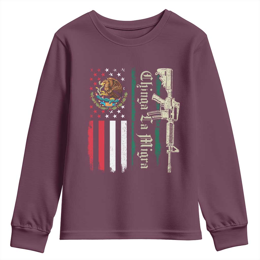 Funny Chinga La Migra Youth Sweatshirt Gun Vintage Mexican Flag - Wonder Print Shop