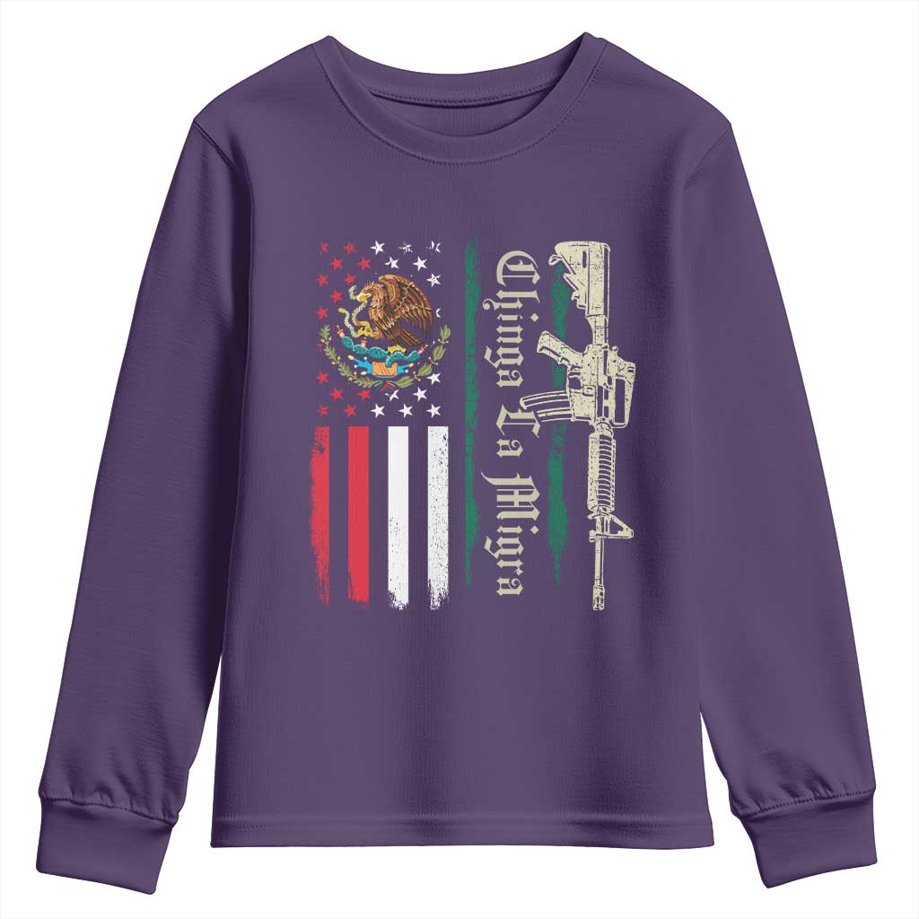 Funny Chinga La Migra Youth Sweatshirt Gun Vintage Mexican Flag - Wonder Print Shop
