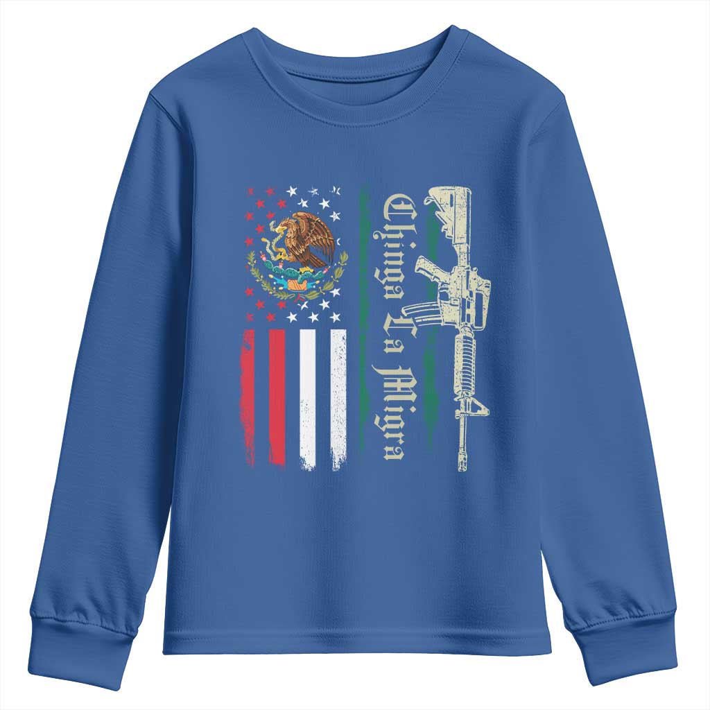 Funny Chinga La Migra Youth Sweatshirt Gun Vintage Mexican Flag - Wonder Print Shop