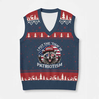 I Put The Tism In Patriotism V-Neck Knit Sweater Vest Patriotic Raccoon 4th of July