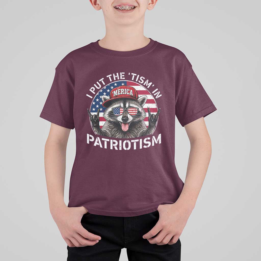 I Put The Tism In Patriotism T Shirt For Kid Patriotic Raccoon 4th of July