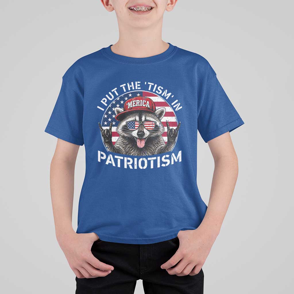 I Put The Tism In Patriotism T Shirt For Kid Patriotic Raccoon 4th of July