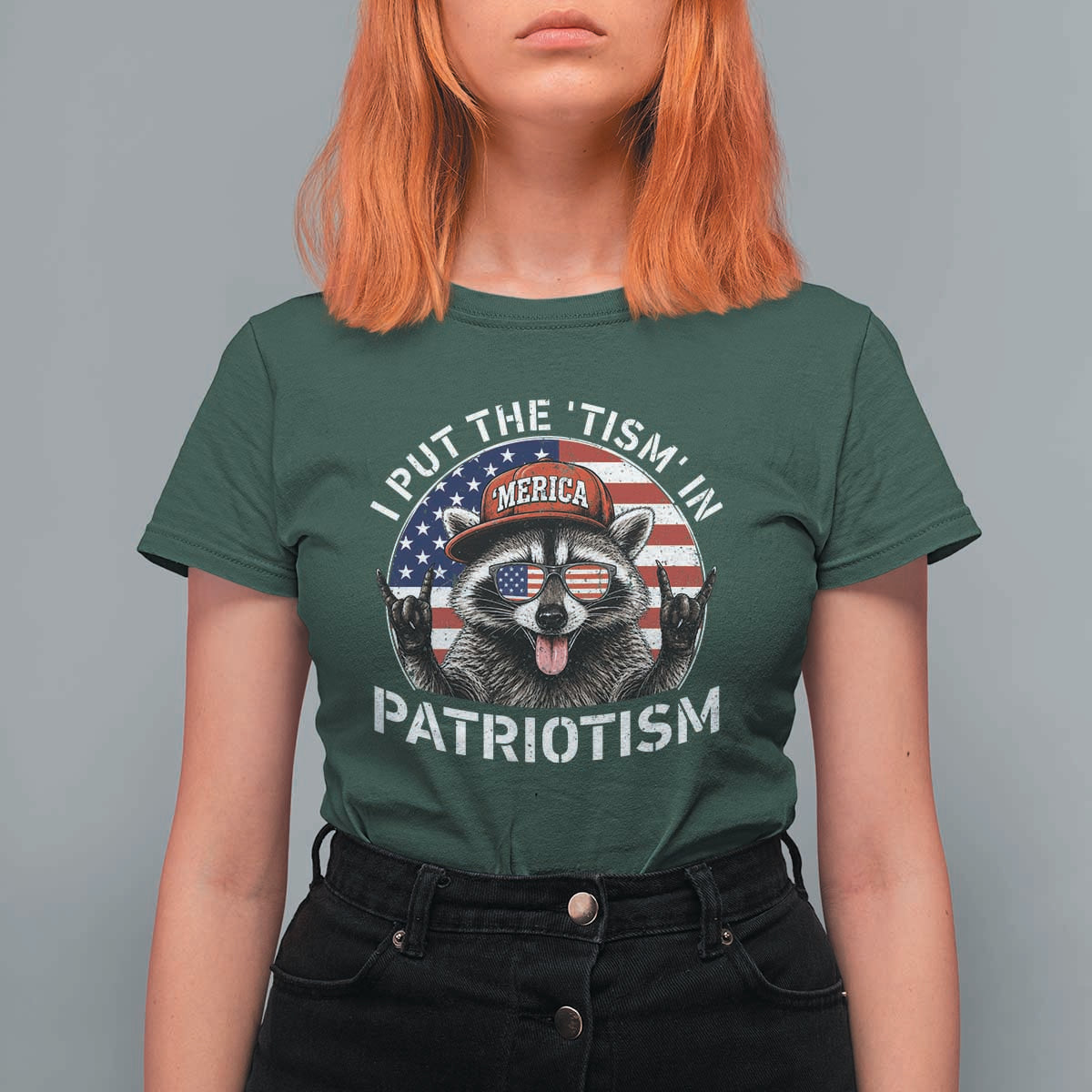 I Put The Tism In Patriotism T Shirt For Women Patriotic Raccoon 4th of July