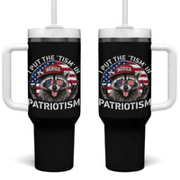 I Put The Tism In Patriotism Tumbler With Handle Patriotic Raccoon 4th of July