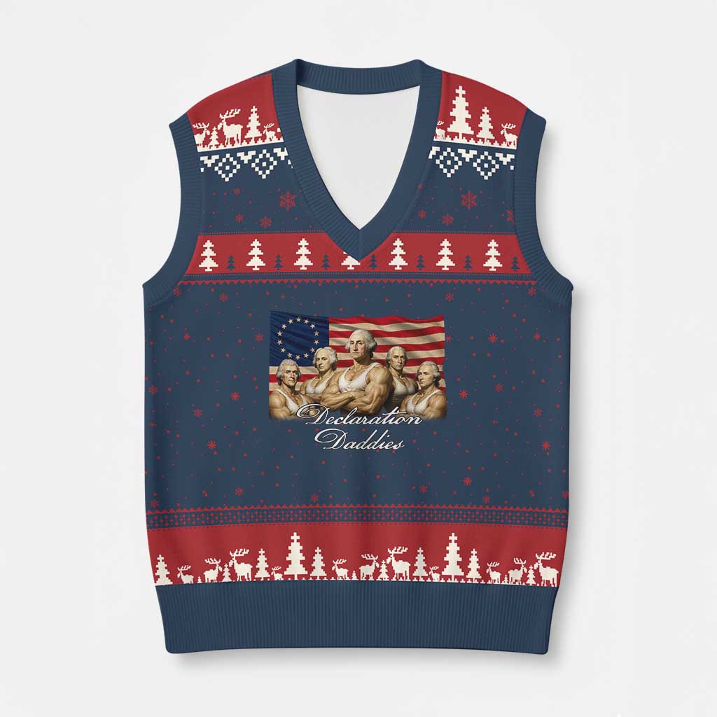 Declaration Daddies Funny 4th of July Founding Fathers V-Neck Knit Sweater Vest Vintage Betsy Ross Flag