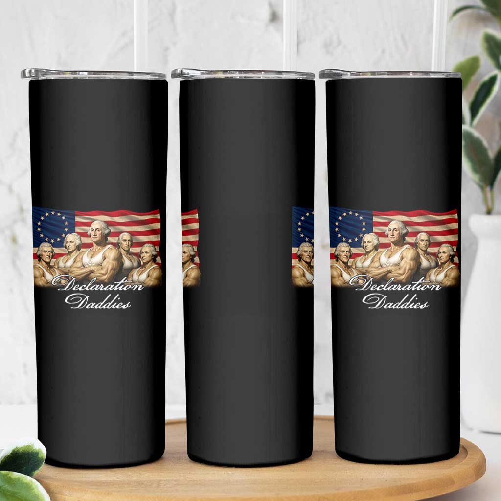 Declaration Daddies Funny 4th of July Founding Fathers Skinny Tumbler Vintage Betsy Ross Flag