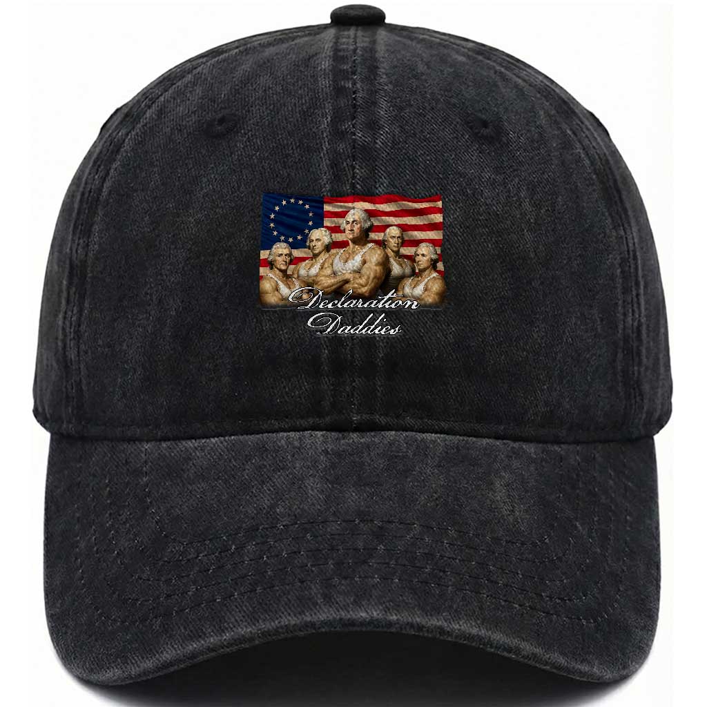 Declaration Daddies Funny 4th of July Founding Fathers Washed Cotton Baseball Cap Vintage Betsy Ross Flag