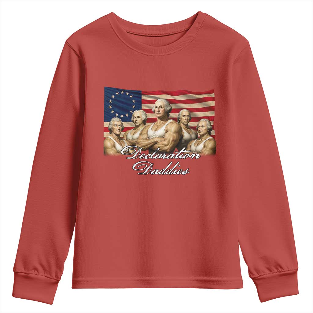 Declaration Daddies Funny 4th of July Founding Fathers Youth Sweatshirt Vintage Betsy Ross Flag