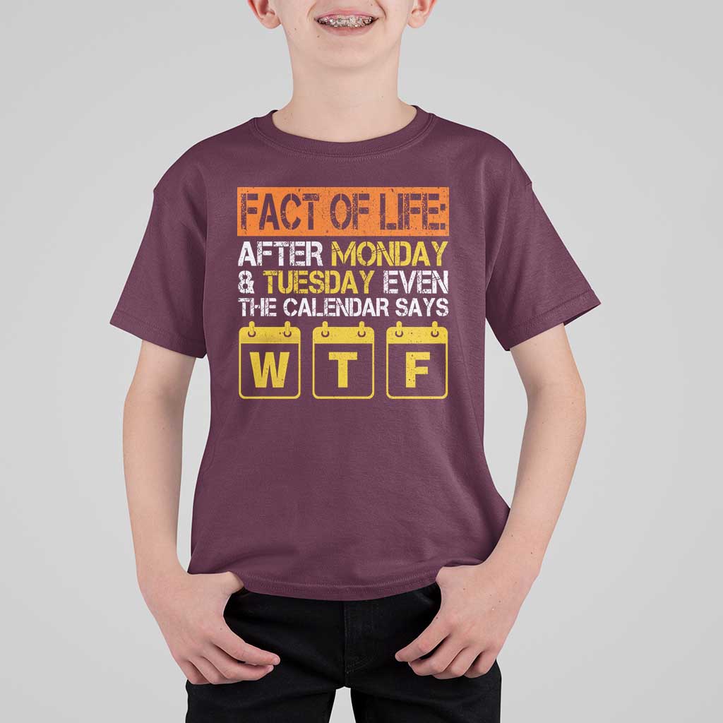 Fact of Life After Monday and Tuesday Calendar Says WTF T Shirt For Kid