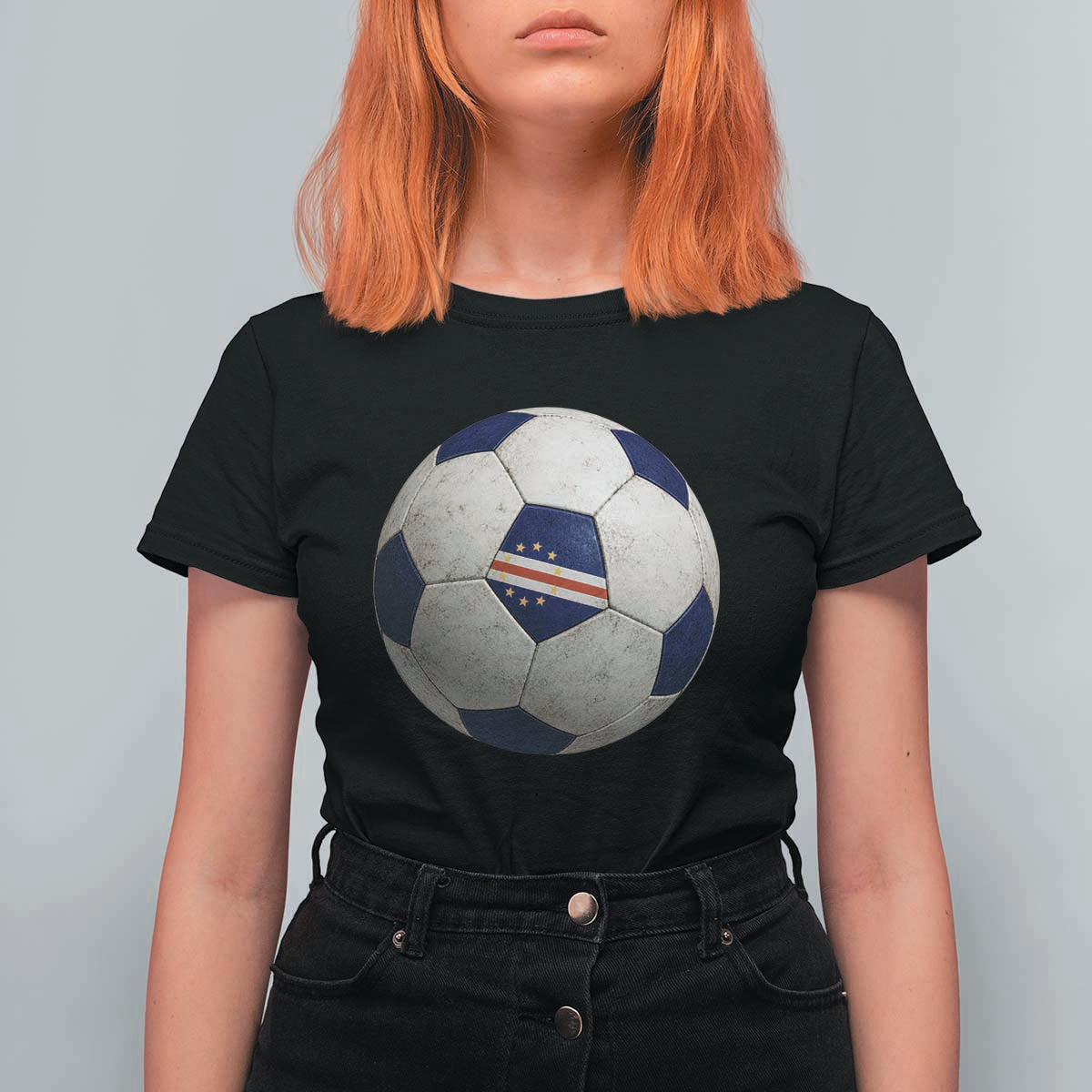 Cabo Verde Football Vintage Soccer Ball Graphic T Shirt For Women