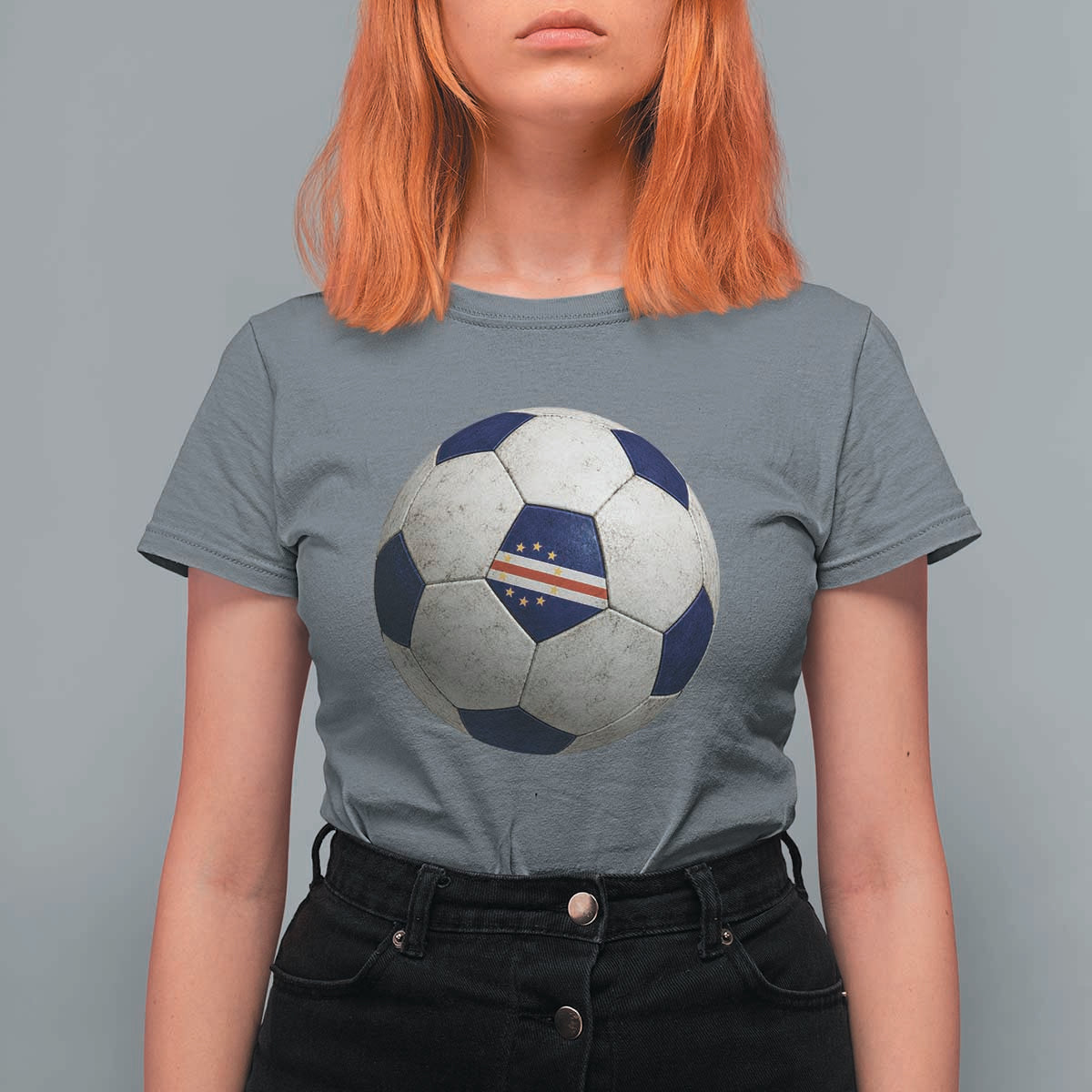 Cabo Verde Football Vintage Soccer Ball Graphic T Shirt For Women