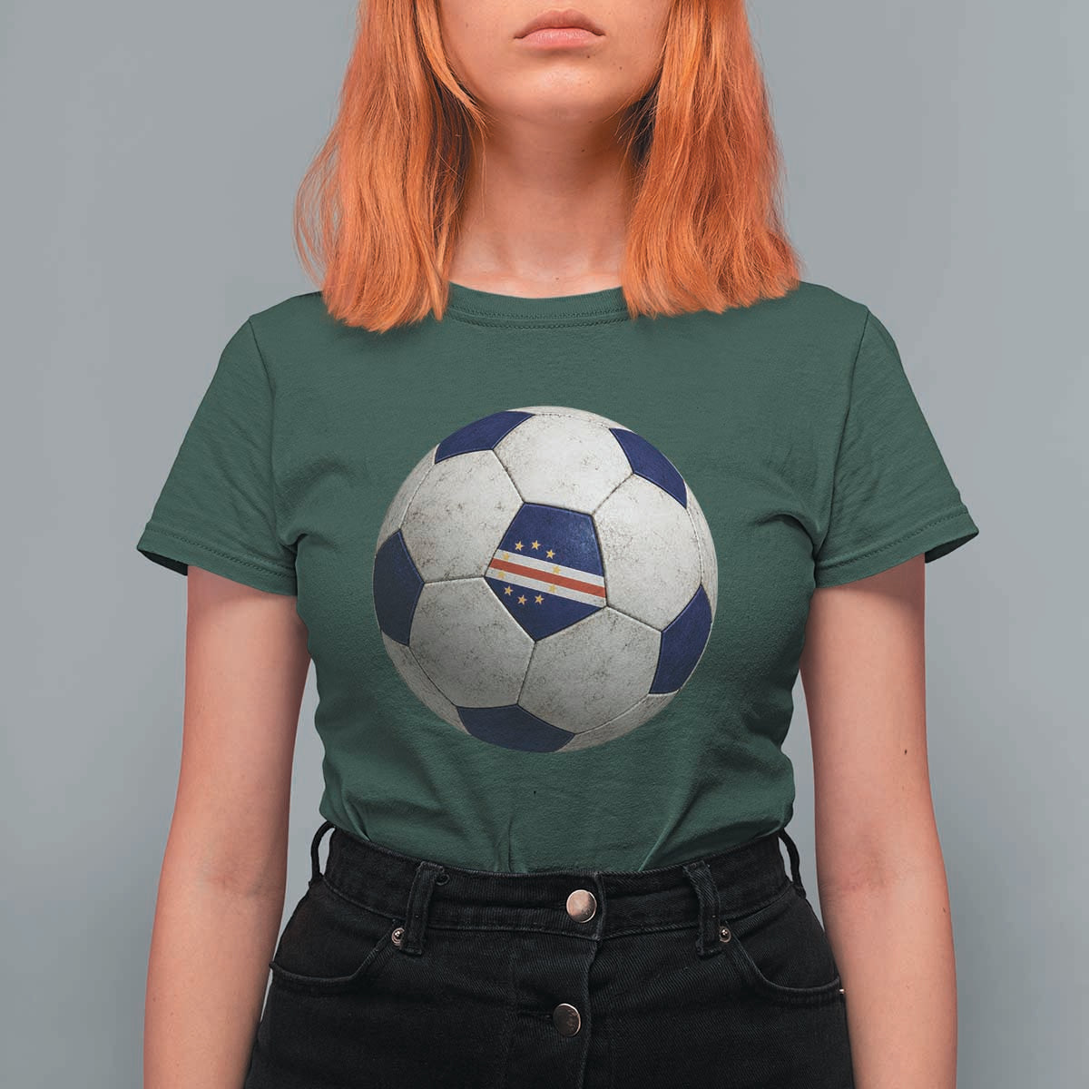 Cabo Verde Football Vintage Soccer Ball Graphic T Shirt For Women