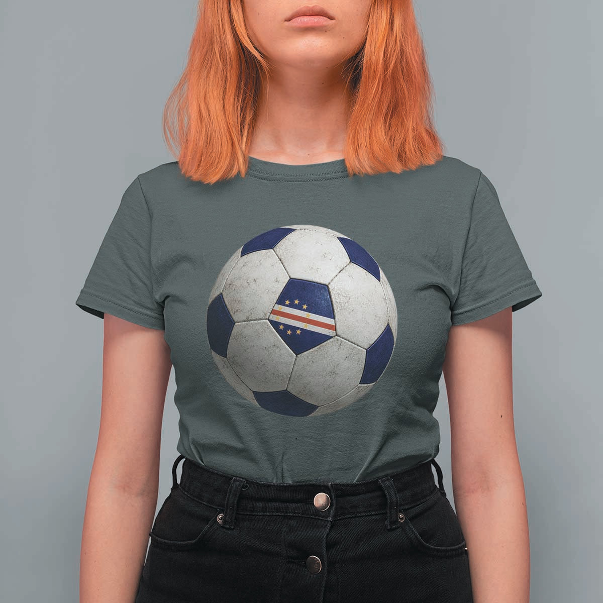 Cabo Verde Football Vintage Soccer Ball Graphic T Shirt For Women