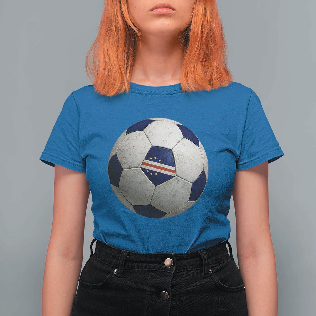 Cabo Verde Football Vintage Soccer Ball Graphic T Shirt For Women