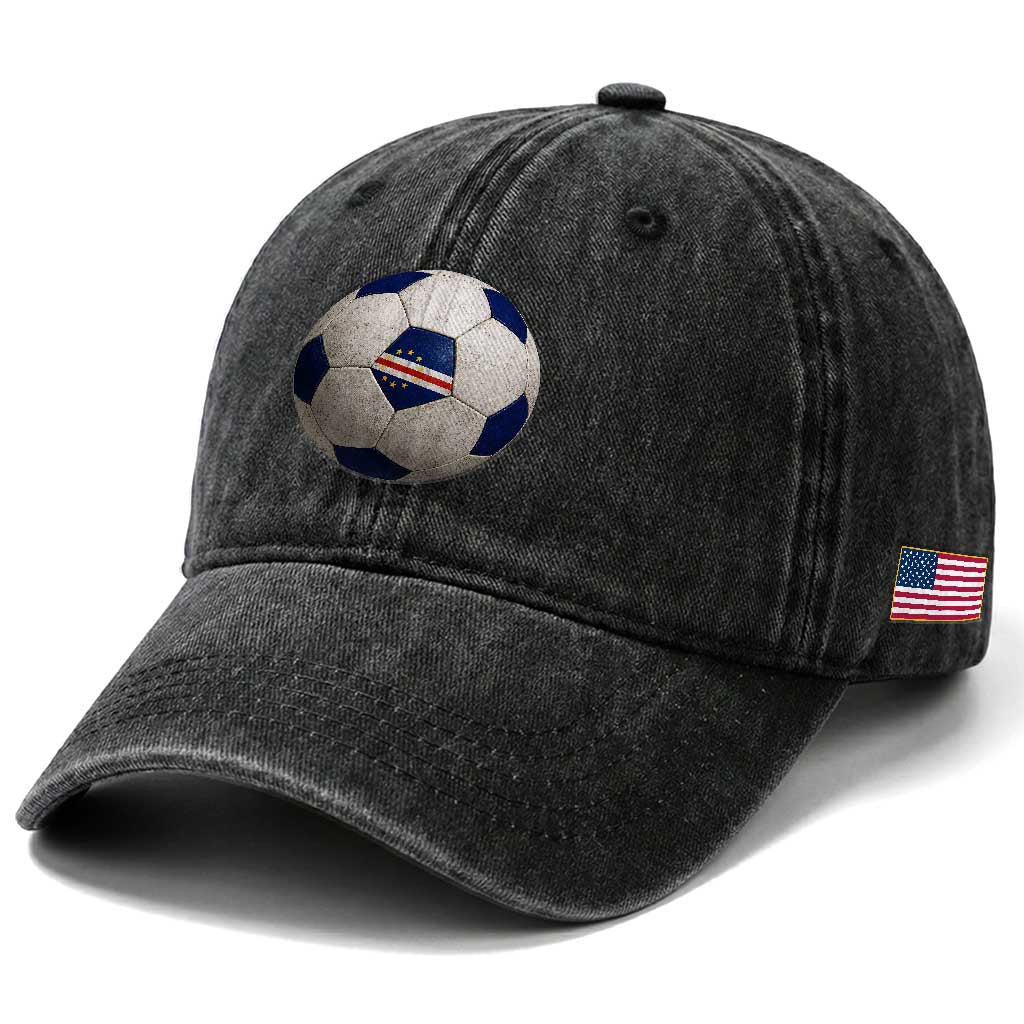 Cabo Verde Football Vintage Soccer Ball Graphic Washed Cotton Baseball Cap