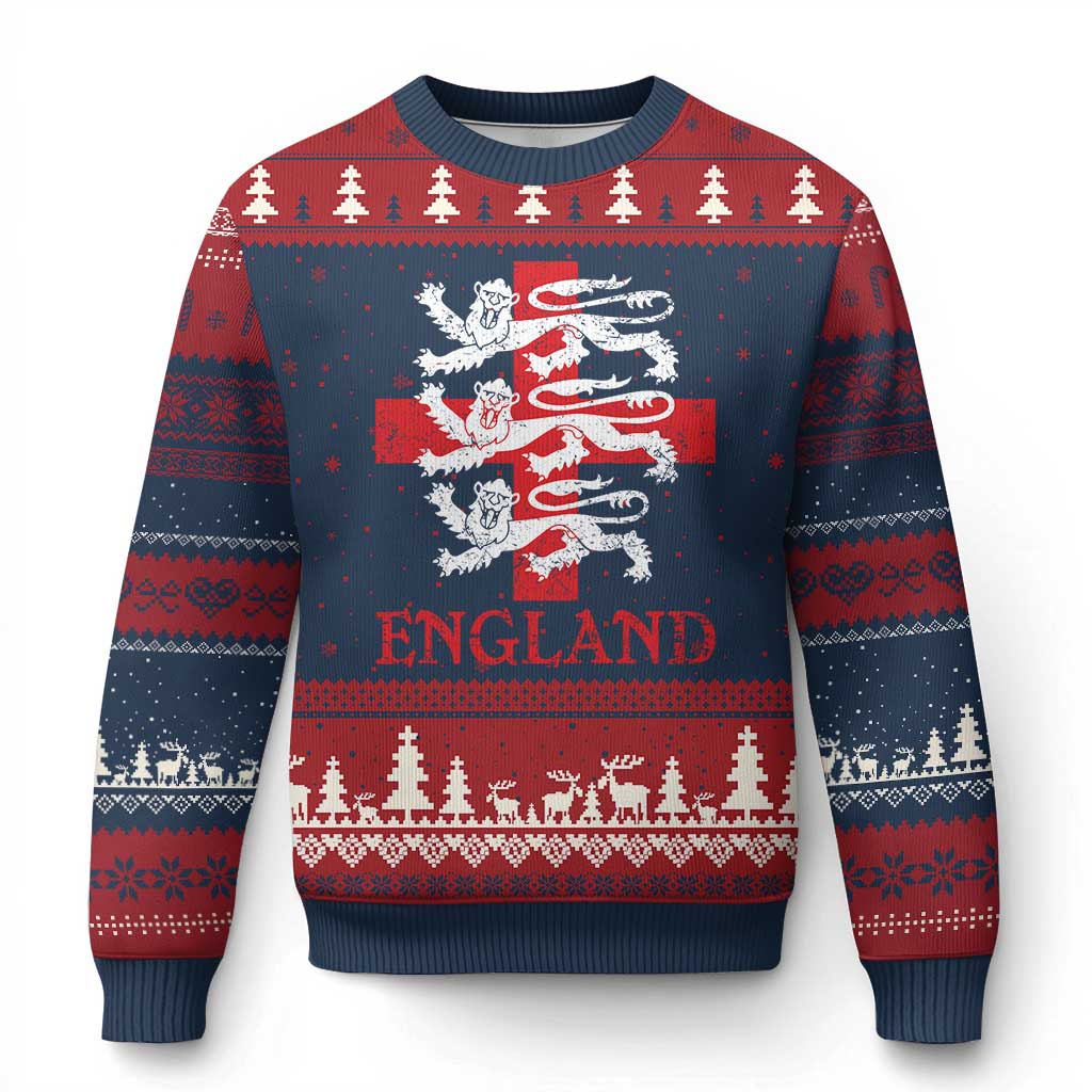 England Three Lions Symbol English Pride Souvenir Ugly Christmas Sweater