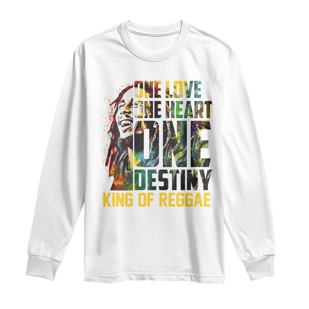 Legend Bob Long Sleeve Shirt One Love Heart Destiny King Of Reggae - Wonder Print Shop