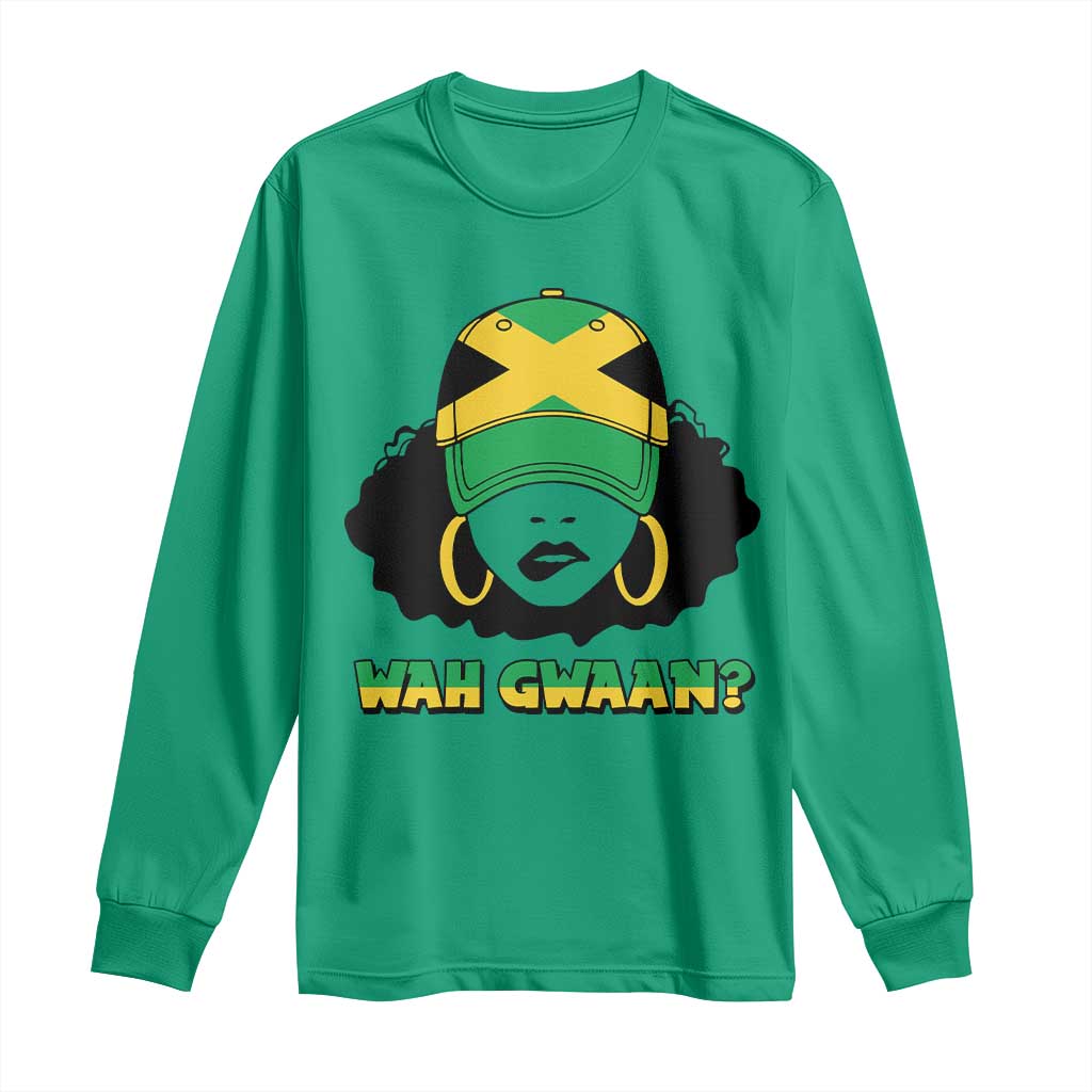 Jamaican Girl Long Sleeve Shirt Wah Gwaan Jamaica Flag - Wonder Print Shop