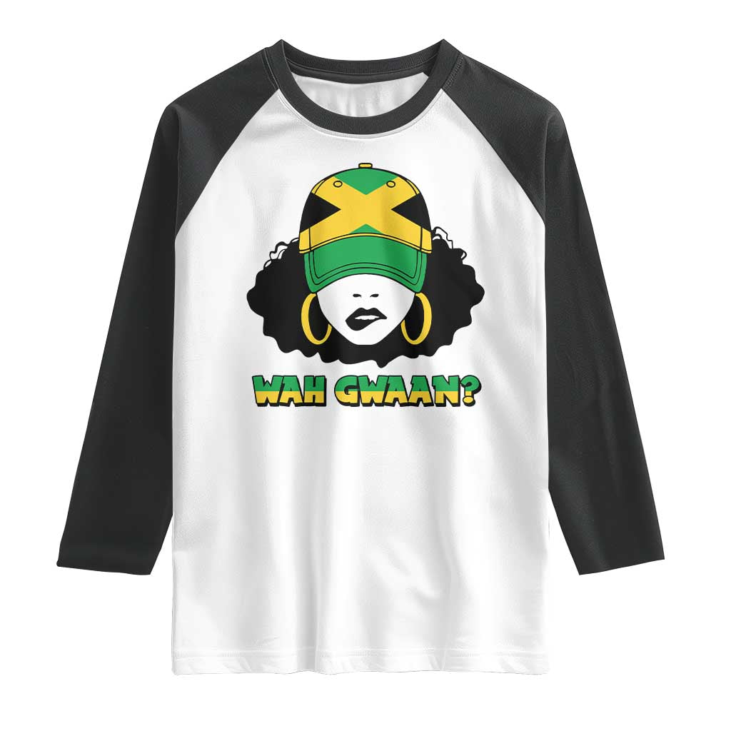Jamaican Girl Raglan Shirt Wah Gwaan Jamaica Flag - Wonder Print Shop