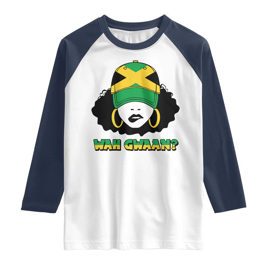 Jamaican Girl Raglan Shirt Wah Gwaan Jamaica Flag - Wonder Print Shop