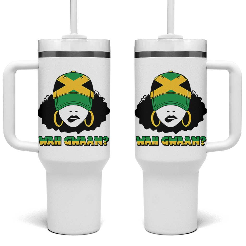Jamaican Girl Tumbler With Handle Wah Gwaan Jamaica Flag - Wonder Print Shop