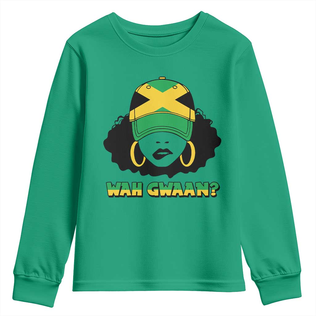 Jamaican Girl Youth Sweatshirt Wah Gwaan Jamaica Flag - Wonder Print Shop