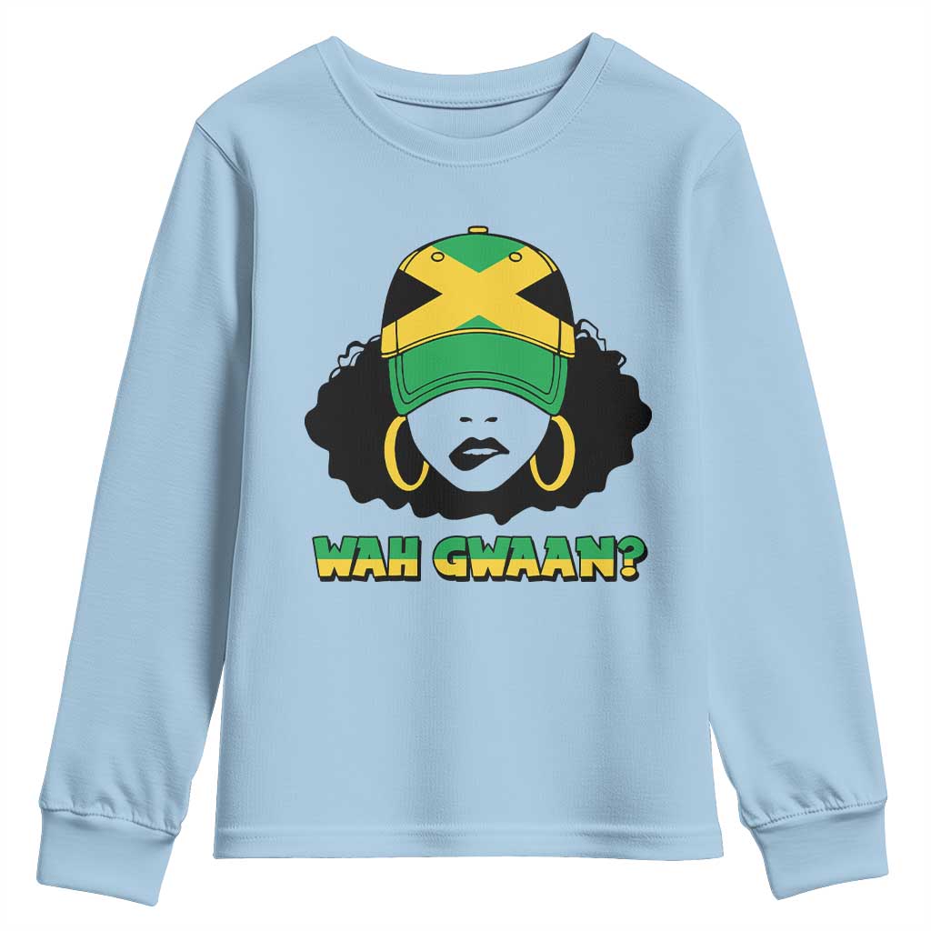 Jamaican Girl Youth Sweatshirt Wah Gwaan Jamaica Flag - Wonder Print Shop