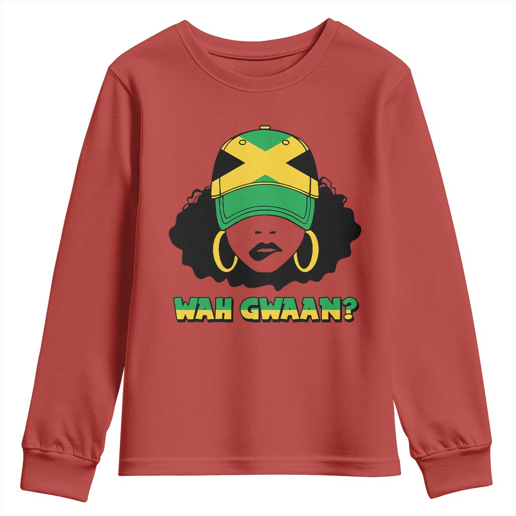 Jamaican Girl Youth Sweatshirt Wah Gwaan Jamaica Flag - Wonder Print Shop