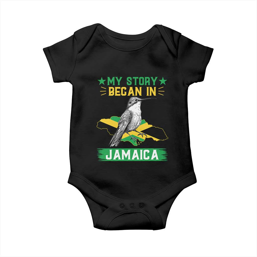 My Story Began In Jamaica Baby Onesie Hummingbird Jamaican Flag - Wonder Print Shop