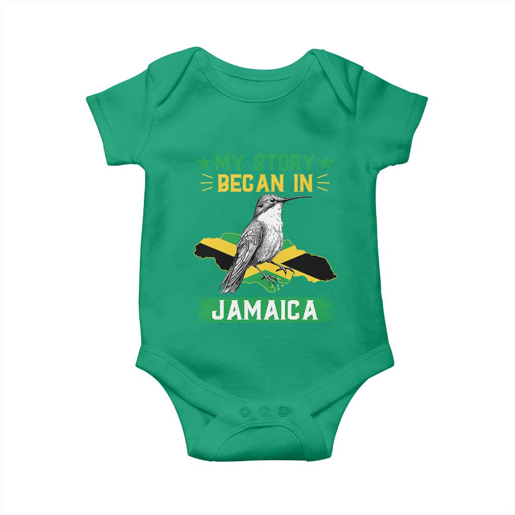 My Story Began In Jamaica Baby Onesie Hummingbird Jamaican Flag - Wonder Print Shop