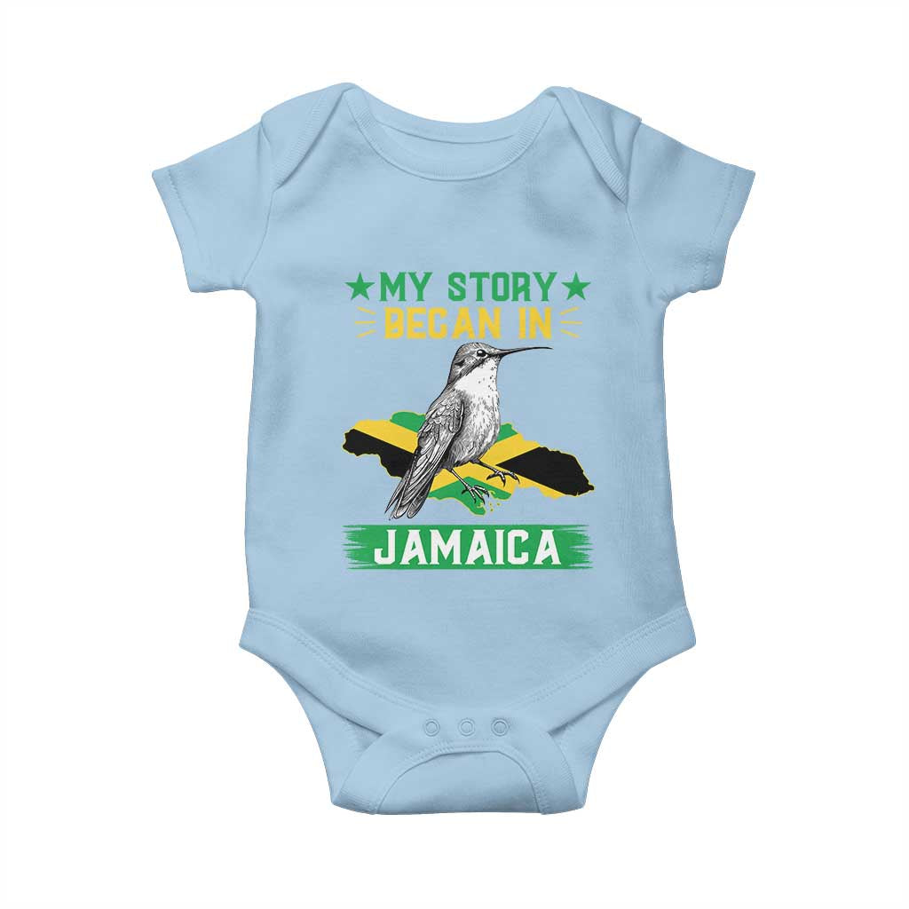 My Story Began In Jamaica Baby Onesie Hummingbird Jamaican Flag - Wonder Print Shop