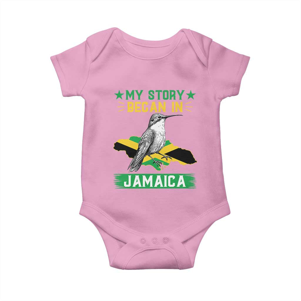 My Story Began In Jamaica Baby Onesie Hummingbird Jamaican Flag - Wonder Print Shop