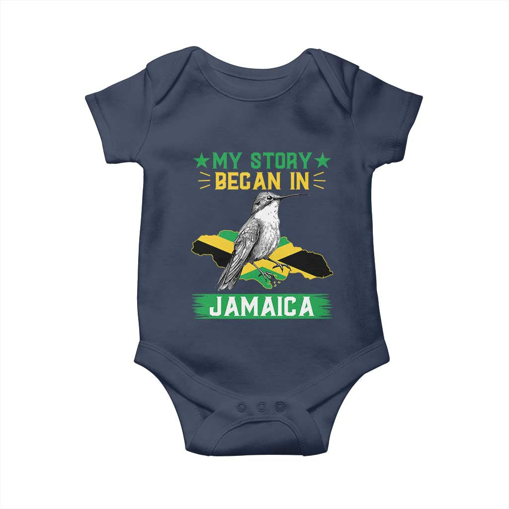 My Story Began In Jamaica Baby Onesie Hummingbird Jamaican Flag - Wonder Print Shop