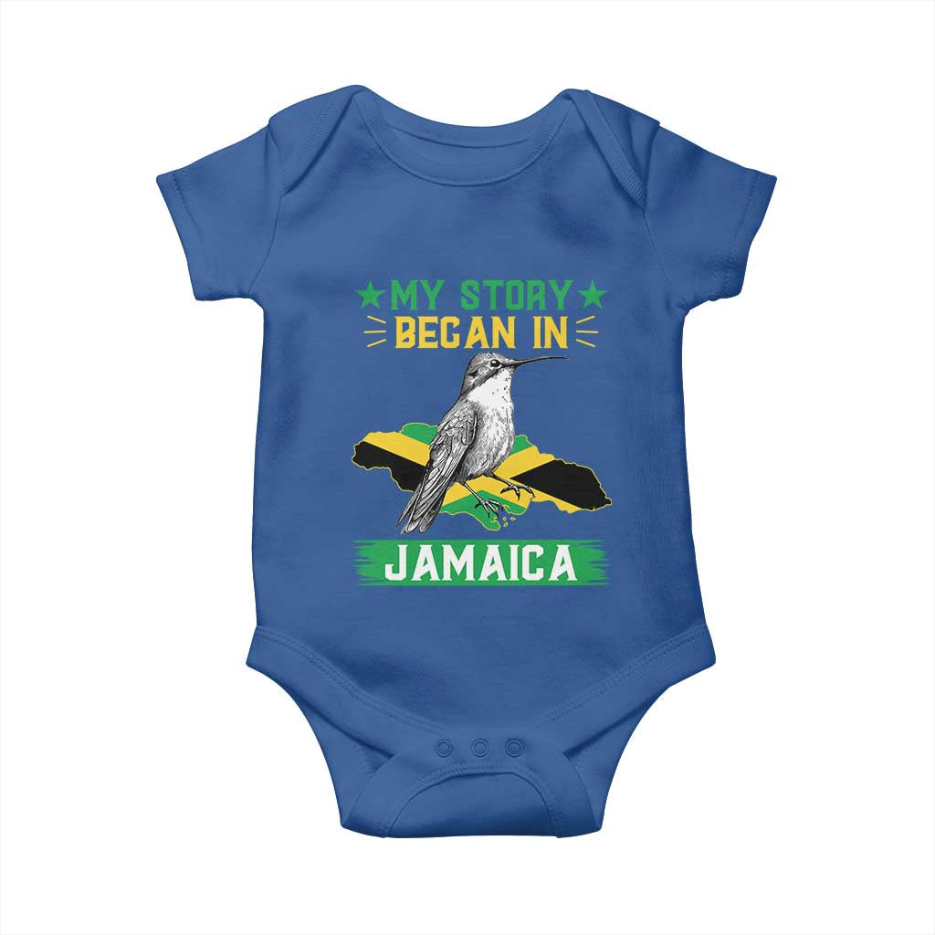 My Story Began In Jamaica Baby Onesie Hummingbird Jamaican Flag - Wonder Print Shop