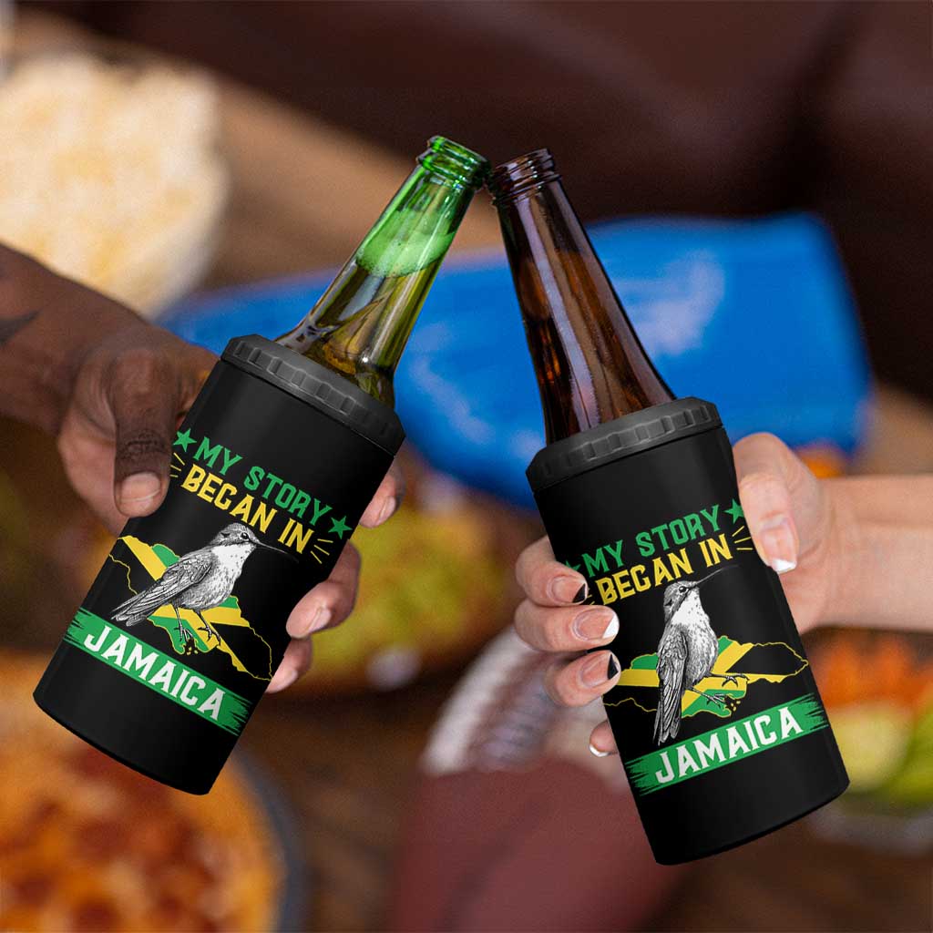 My Story Began In Jamaica 4 in 1 Can Cooler Tumbler Hummingbird Jamaican Flag - Wonder Print Shop