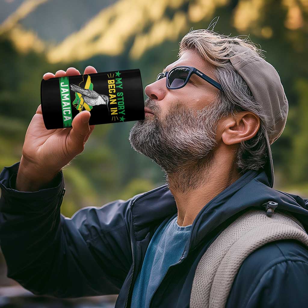 My Story Began In Jamaica 4 in 1 Can Cooler Tumbler Hummingbird Jamaican Flag - Wonder Print Shop