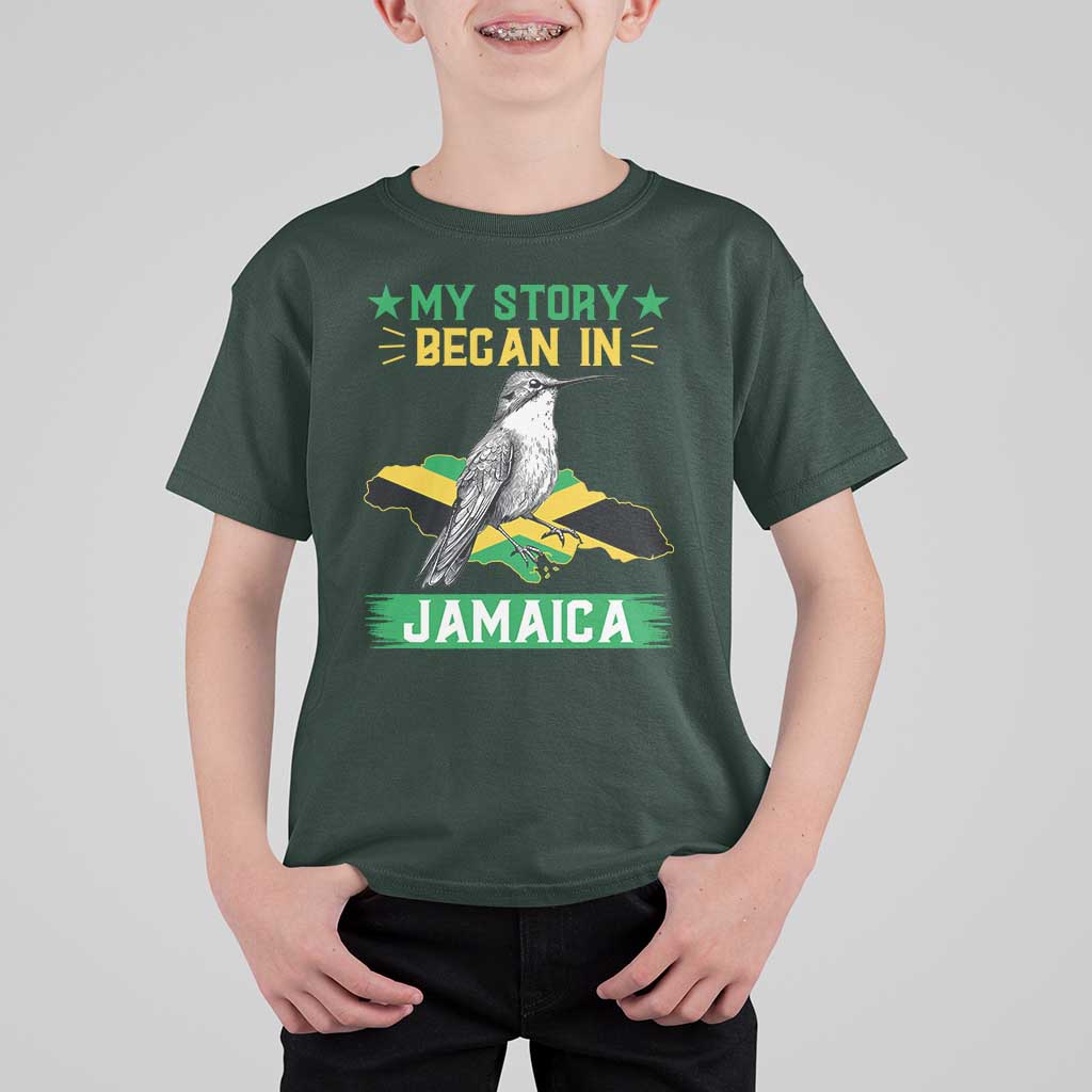 My Story Began In Jamaica T Shirt For Kid Hummingbird Jamaican Flag - Wonder Print Shop