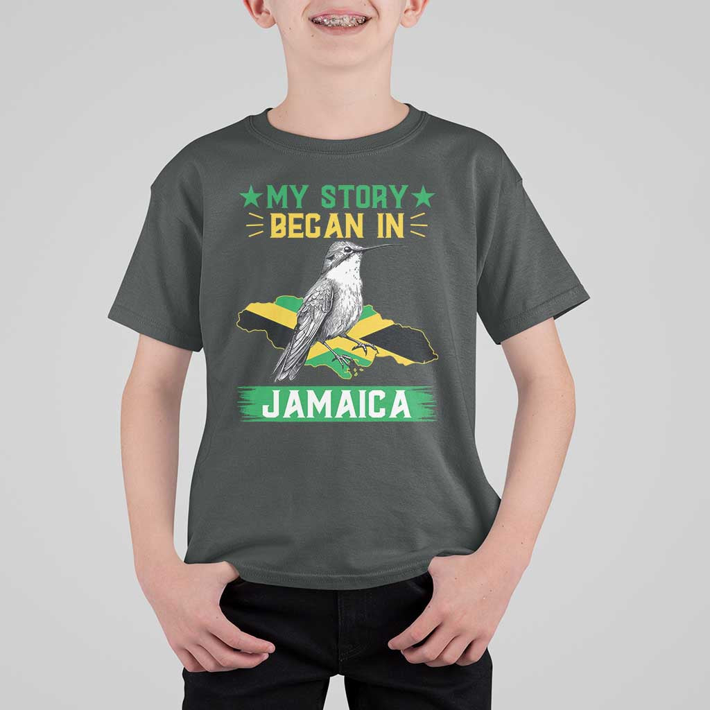 My Story Began In Jamaica T Shirt For Kid Hummingbird Jamaican Flag - Wonder Print Shop