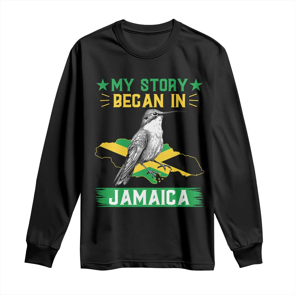 My Story Began In Jamaica Long Sleeve Shirt Hummingbird Jamaican Flag - Wonder Print Shop