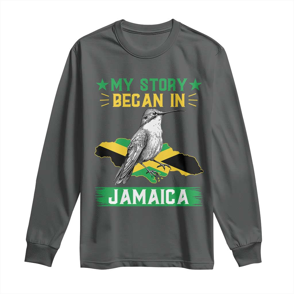 My Story Began In Jamaica Long Sleeve Shirt Hummingbird Jamaican Flag - Wonder Print Shop