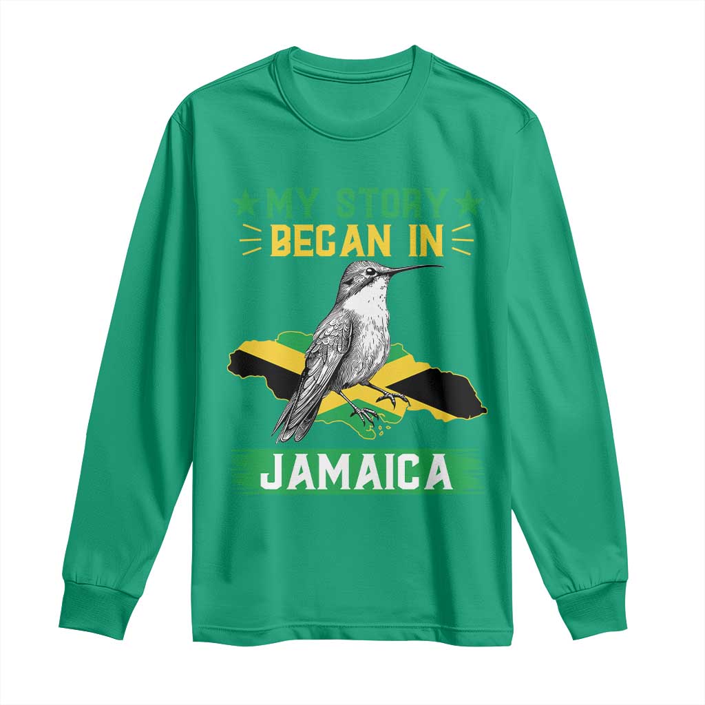 My Story Began In Jamaica Long Sleeve Shirt Hummingbird Jamaican Flag - Wonder Print Shop