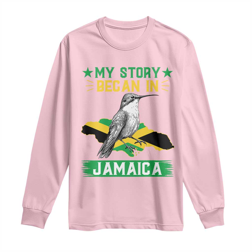 My Story Began In Jamaica Long Sleeve Shirt Hummingbird Jamaican Flag - Wonder Print Shop
