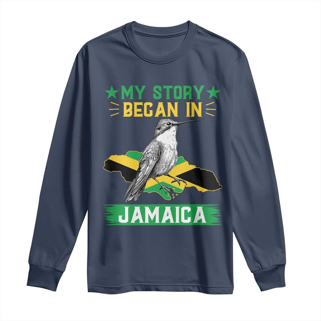 My Story Began In Jamaica Long Sleeve Shirt Hummingbird Jamaican Flag - Wonder Print Shop
