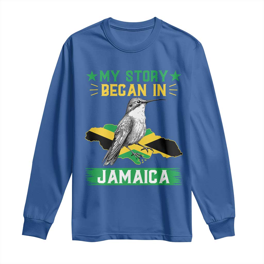 My Story Began In Jamaica Long Sleeve Shirt Hummingbird Jamaican Flag - Wonder Print Shop