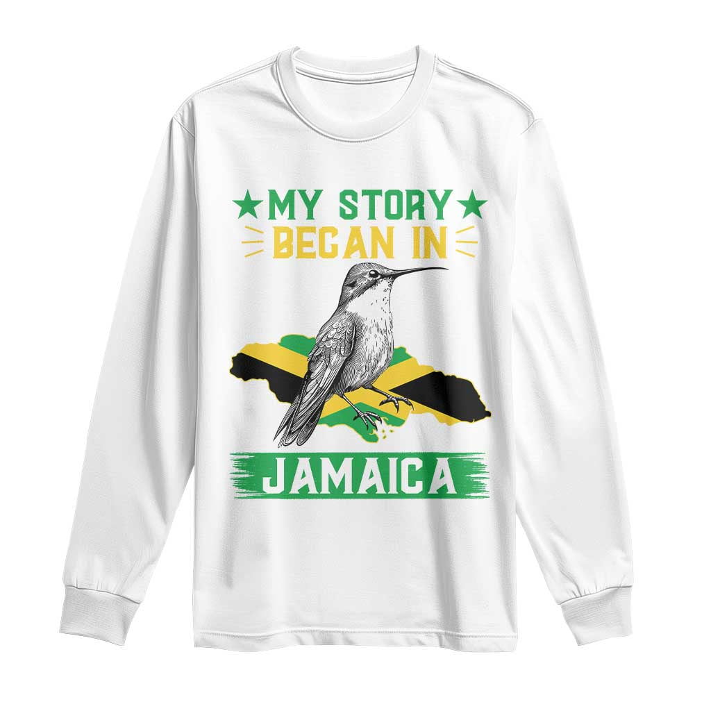 My Story Began In Jamaica Long Sleeve Shirt Hummingbird Jamaican Flag - Wonder Print Shop