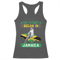 My Story Began In Jamaica Racerback Tank Top Hummingbird Jamaican Flag - Wonder Print Shop