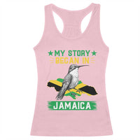 My Story Began In Jamaica Racerback Tank Top Hummingbird Jamaican Flag - Wonder Print Shop