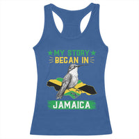My Story Began In Jamaica Racerback Tank Top Hummingbird Jamaican Flag - Wonder Print Shop