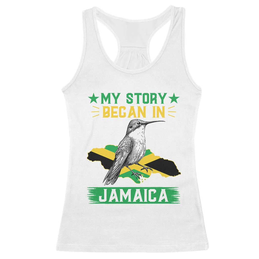 My Story Began In Jamaica Racerback Tank Top Hummingbird Jamaican Flag - Wonder Print Shop