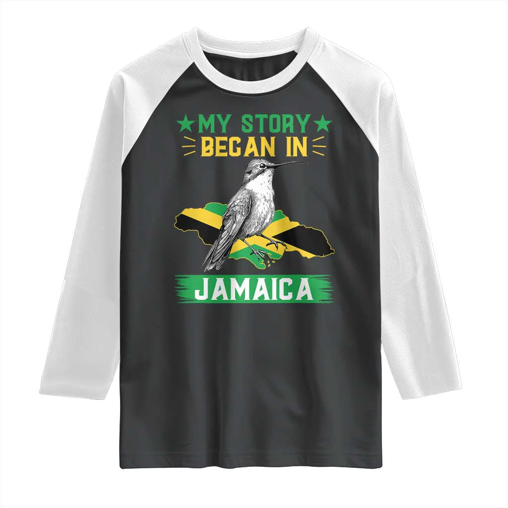 My Story Began In Jamaica Raglan Shirt Hummingbird Jamaican Flag - Wonder Print Shop